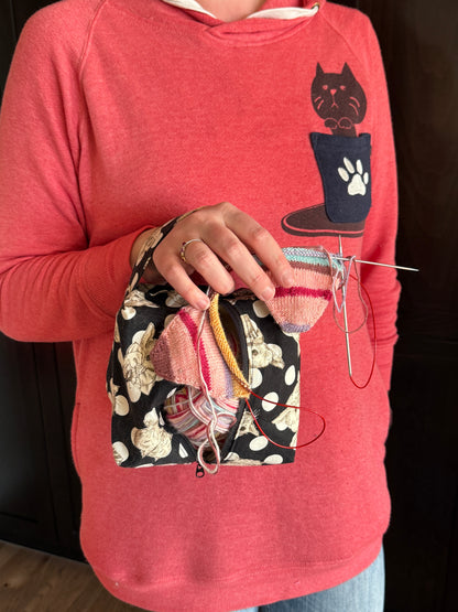Small Box Bag | Cats | Bags for Knitting and Crocheting Made from Premium Japanese Fabrics in Alberta, Canada