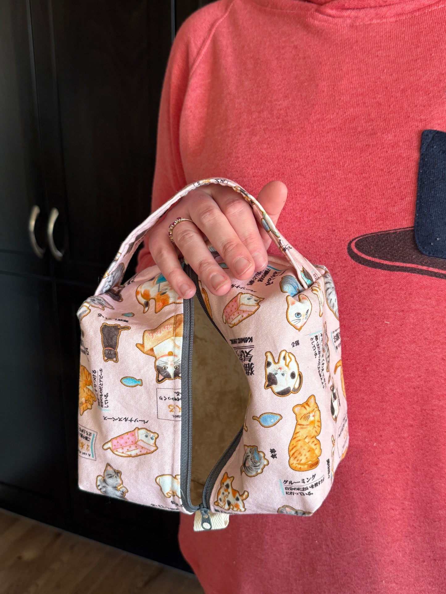 Small Box Bag | Cats | Bags for Knitting and Crocheting Made from Premium Japanese Fabrics in Alberta, Canada