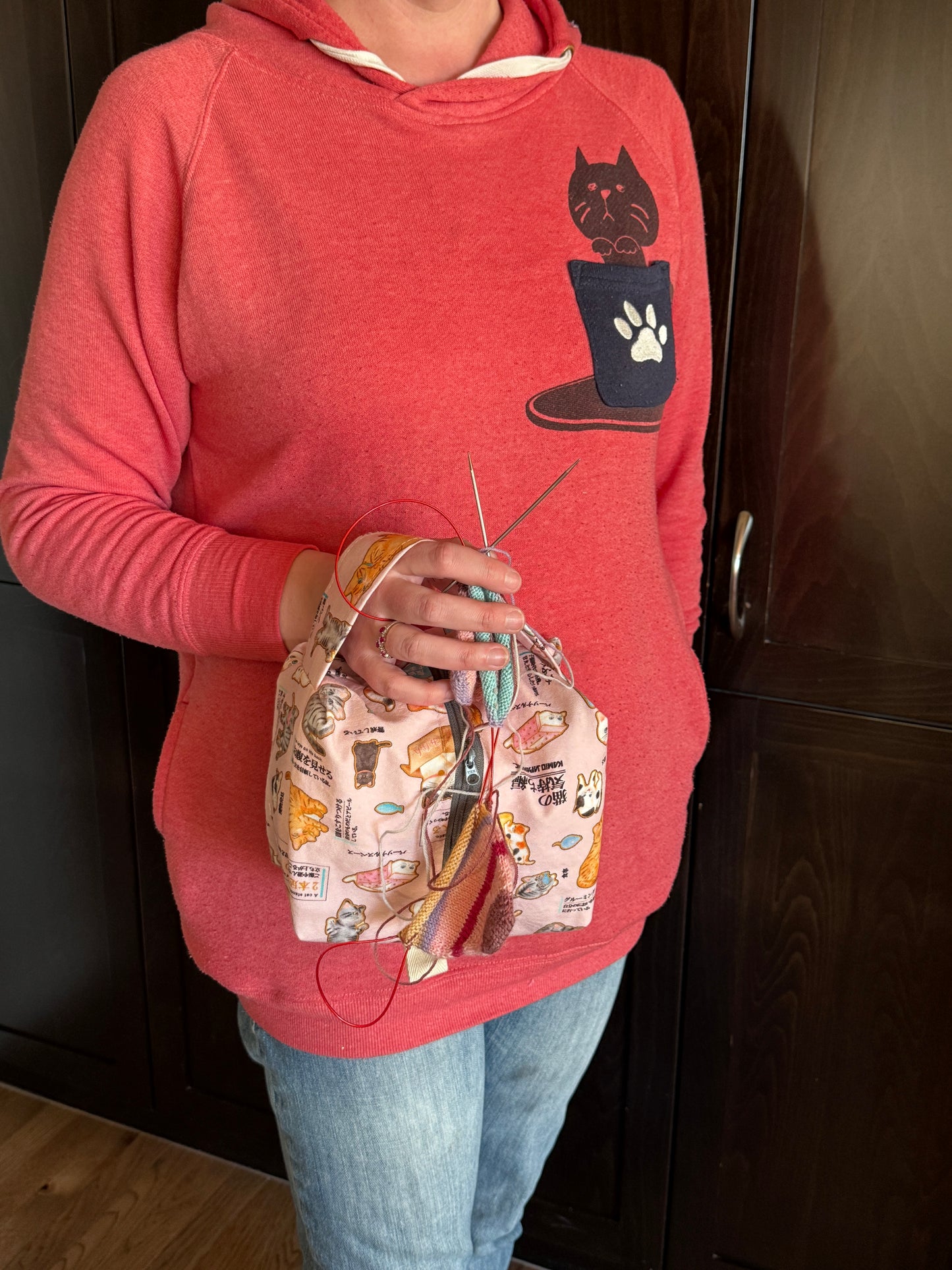 Small Box Bag | Cats | Bags for Knitting and Crocheting Made from Premium Japanese Fabrics in Alberta, Canada
