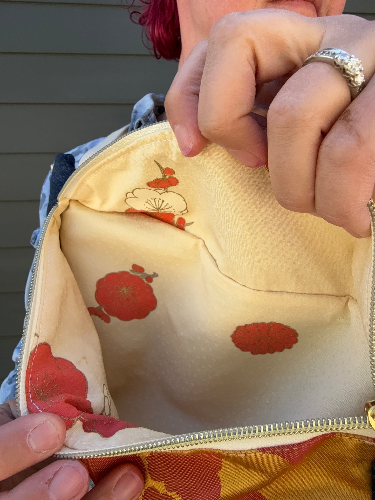 Upcycled Obi | Belt Bag | Pink Peony on Gold