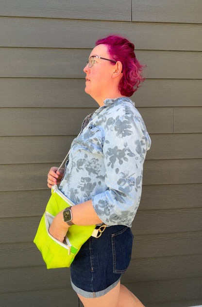 Upcycled Obi | Wedge Bag | Bright Green Seigaiha and Textured Weave
