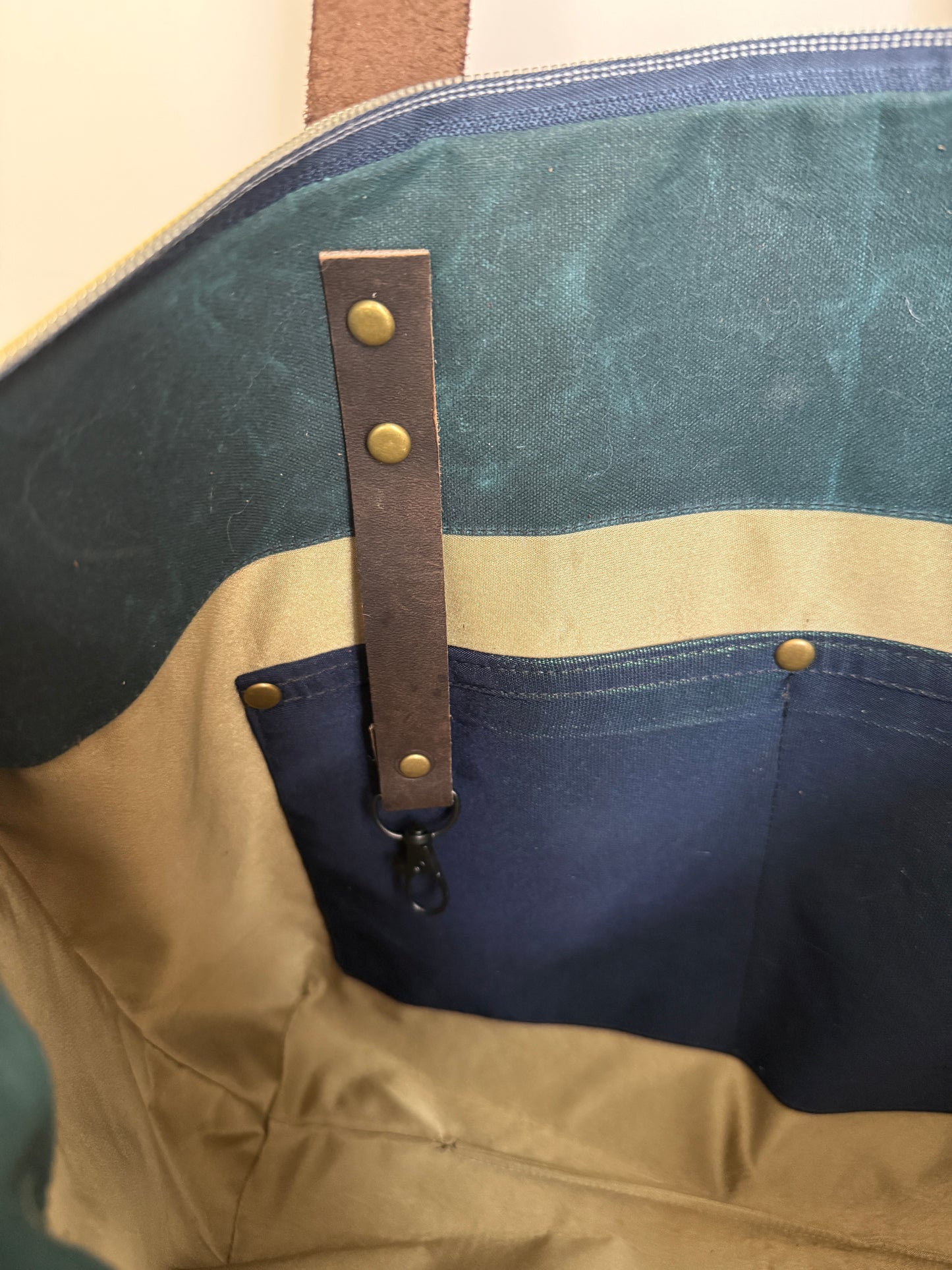 Dundurn Tote | Upcycled Obi and Kimono Paired with Waxed Canvas | Geometric Shapes and Teal