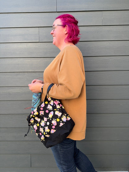 Kato Drawstring Bag | Made in Canada from Japanese Fabric | For Knitting, Crochet, and Everyday Purse Use
