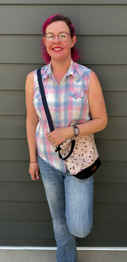 Kato Drawstring Bag | Panda Onigiri on Pink | Artisan Bags Made in Canada from Japanese Fabrics