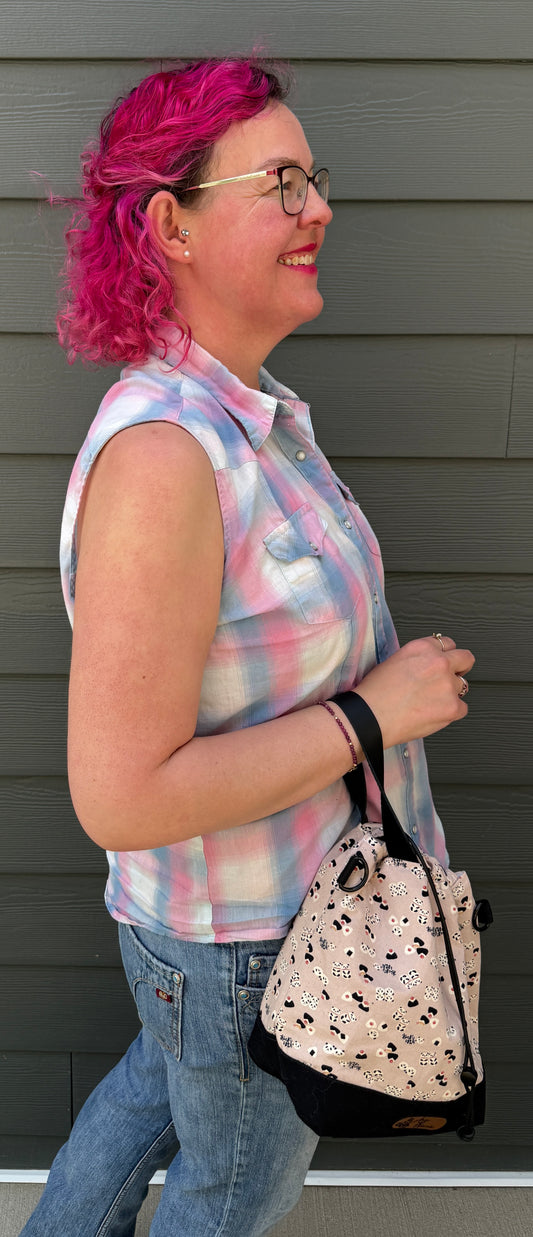 Kato Drawstring Bag | Panda Onigiri on Pink | Artisan Bags Made in Canada from Japanese Fabrics