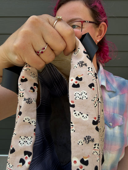 Kato Drawstring Bag | Panda Onigiri on Pink | Artisan Bags Made in Canada from Japanese Fabrics