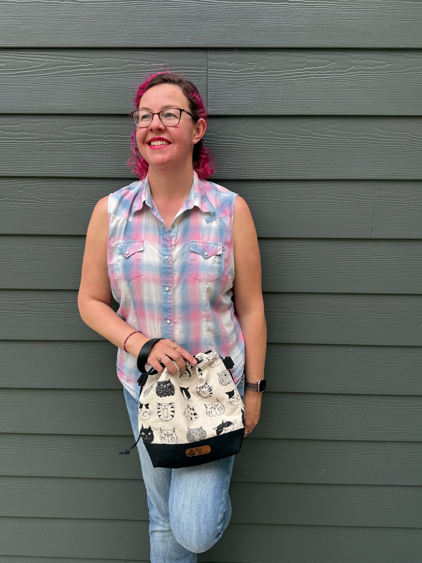 Kato Drawstring Bag | All the Cat's Expressions | Handcrafted Bags Made in Canada from Handpicked Japanese Fabrics
