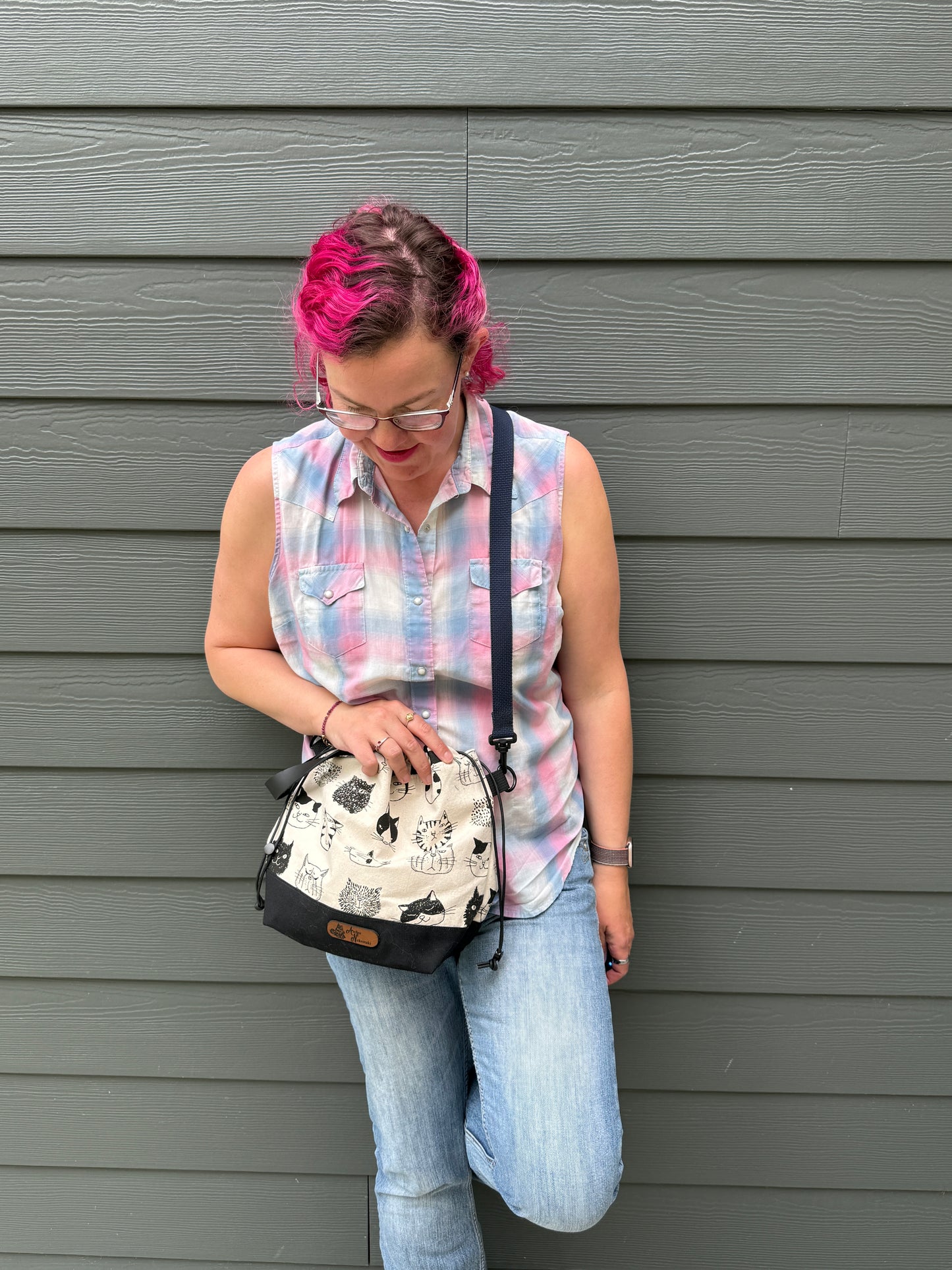 Kato Drawstring Bag | All the Cat's Expressions | Handcrafted Bags Made in Canada from Handpicked Japanese Fabrics