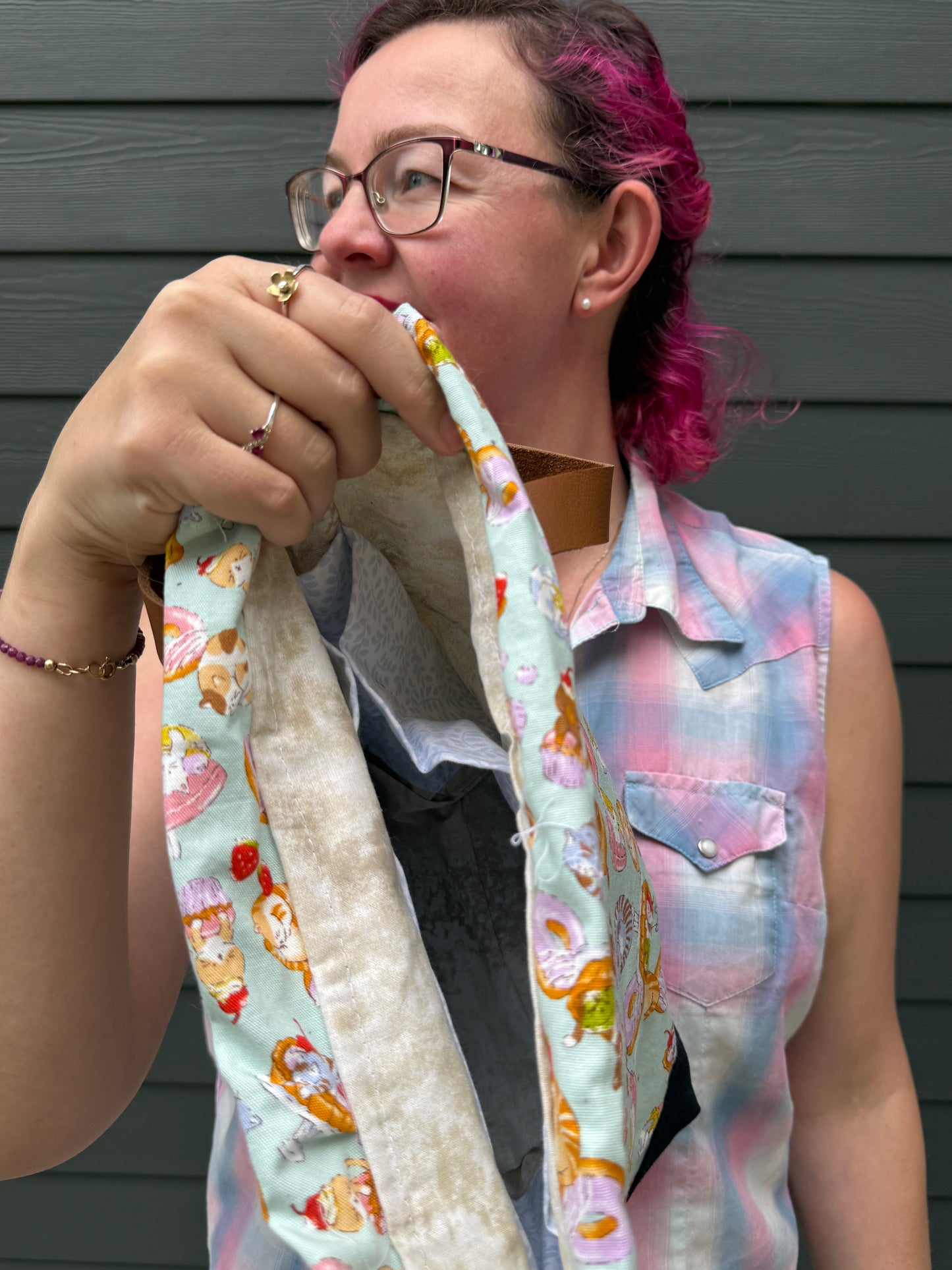 Kato Drawstring Bag | Pastry Cats on Light Blue | Small Batch Craft Bags Made in Canada from Premium Handpicked Japanese Fabrics