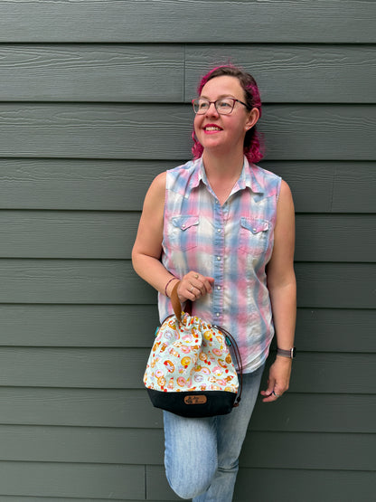 Kato Drawstring Bag | Pastry Cats on Light Blue | Small Batch Craft Bags Made in Canada from Premium Handpicked Japanese Fabrics