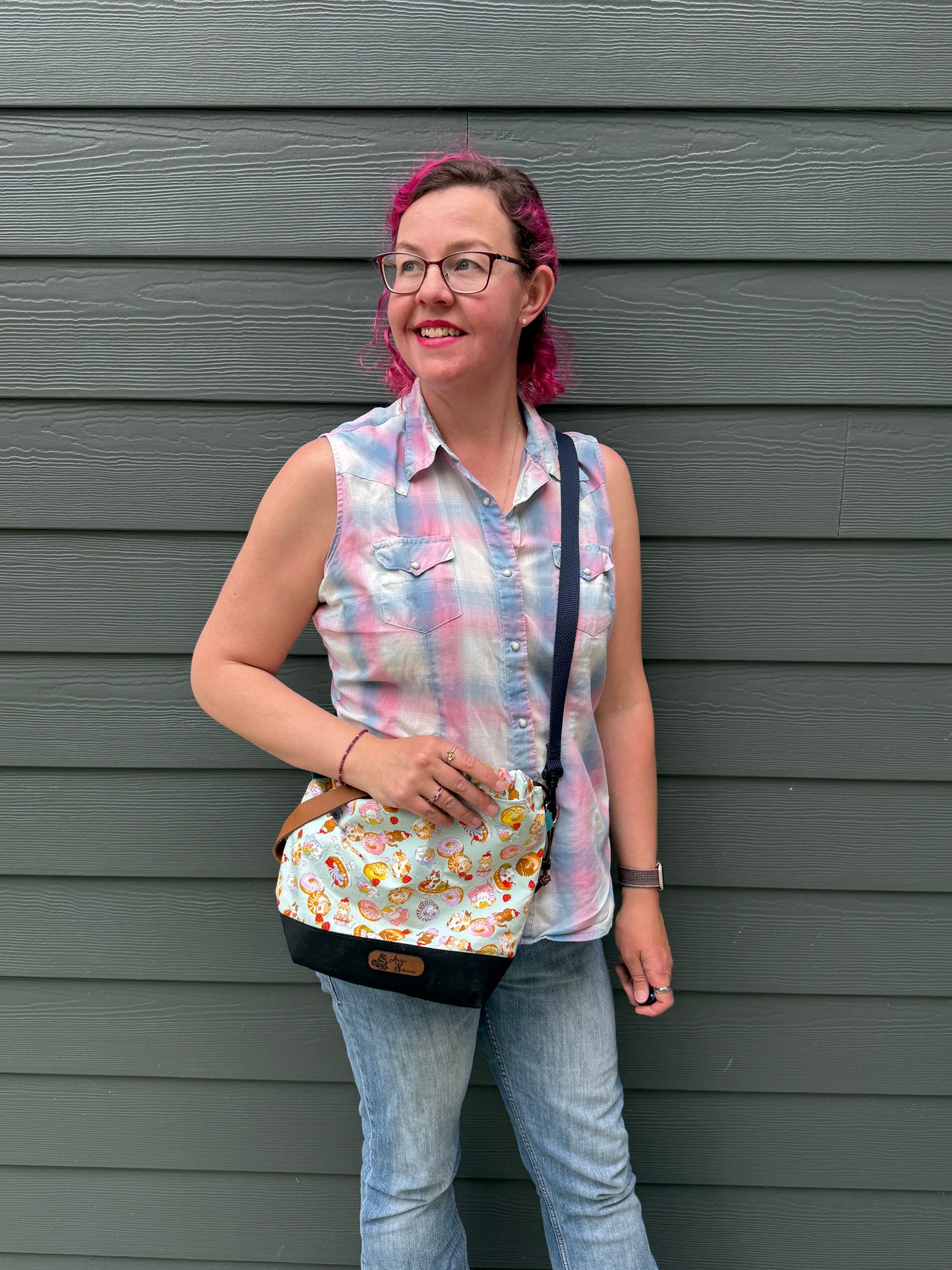 Kato Drawstring Bag | Pastry Cats on Light Blue | Small Batch Craft Bags Made in Canada from Premium Handpicked Japanese Fabrics