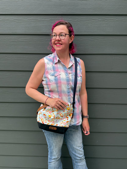 Kato Drawstring Bag | Pastry Cats on Light Blue | Small Batch Craft Bags Made in Canada from Premium Handpicked Japanese Fabrics