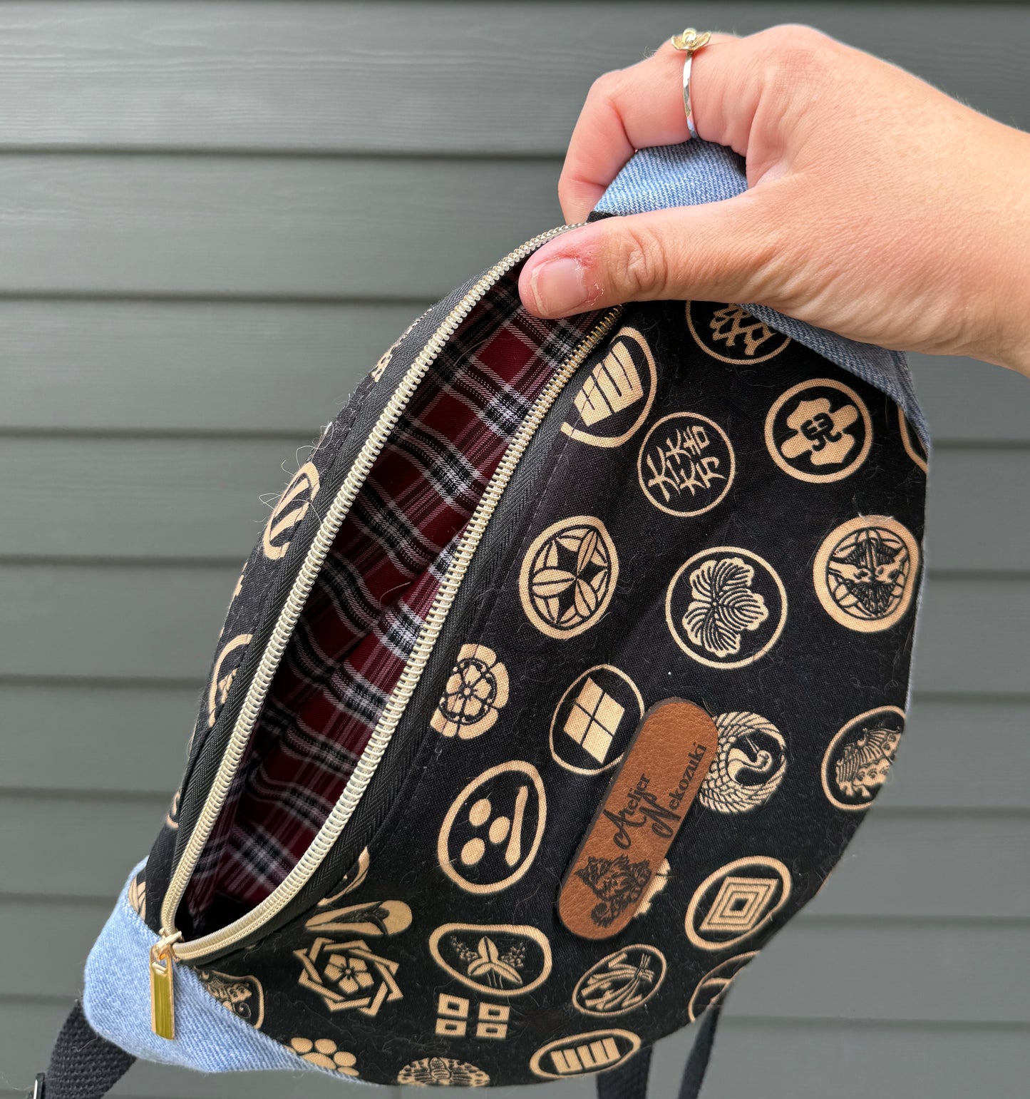Belt Bag | Japanese Family Crests on Black | Bags Handcrafted in Canada from Japanese Fabrics