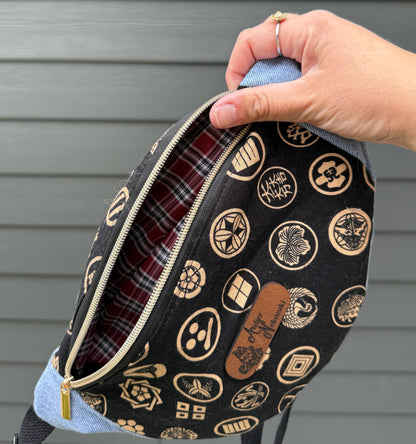 Belt Bag | Japanese Family Crests on Black | Bags Handcrafted in Canada from Japanese Fabrics