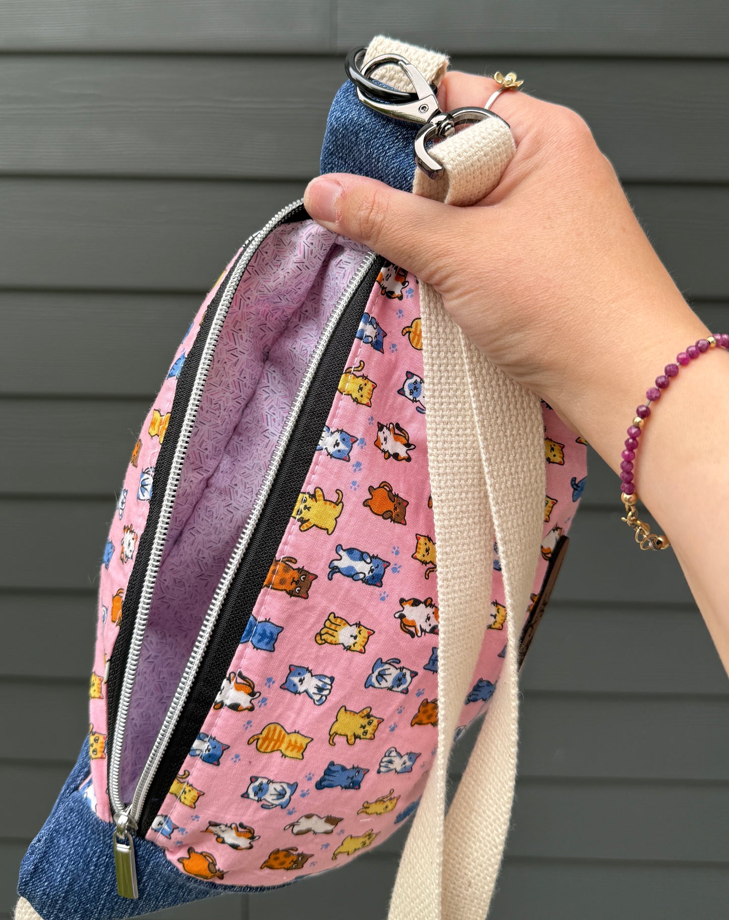 Belt Bag | Pixel Cats on Pink | Upcycled and Japanese Fabrics Paired into a Bag Small Batch Crafted in Canada