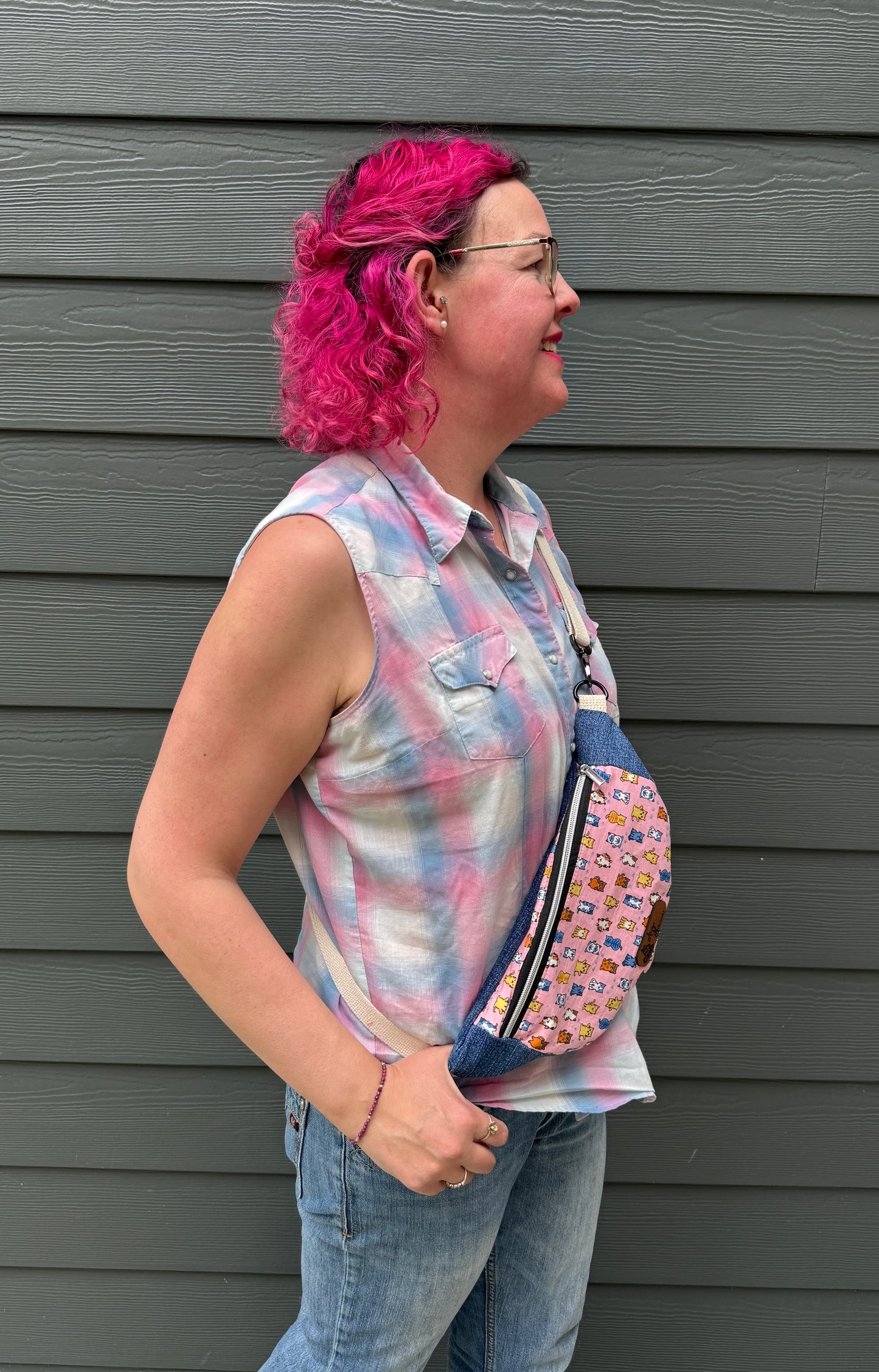 Belt Bag | Pixel Cats on Pink | Upcycled and Japanese Fabrics Paired into a Bag Small Batch Crafted in Canada