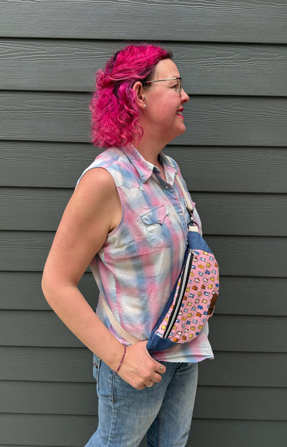 Belt Bag | Pixel Cats on Pink | Upcycled and Japanese Fabrics Paired into a Bag Small Batch Crafted in Canada
