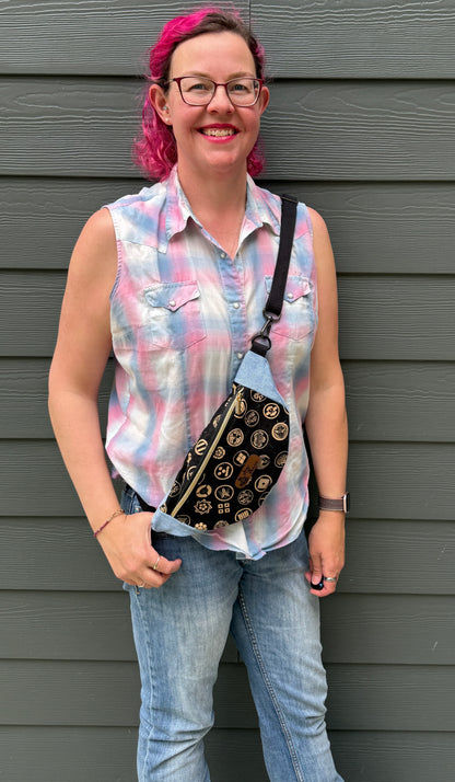 Belt Bag | Japanese Family Crests on Black | Bags Handcrafted in Canada from Japanese Fabrics