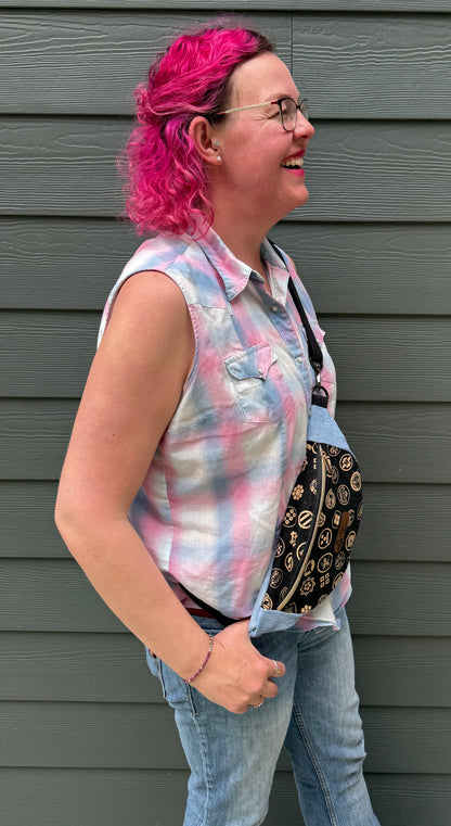 Belt Bag | Japanese Family Crests on Black | Bags Handcrafted in Canada from Japanese Fabrics