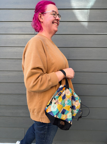 Kato Drawstring Bag | Made in Canada from Japanese Fabric | For Knitting, Crochet, and Everyday Purse Use