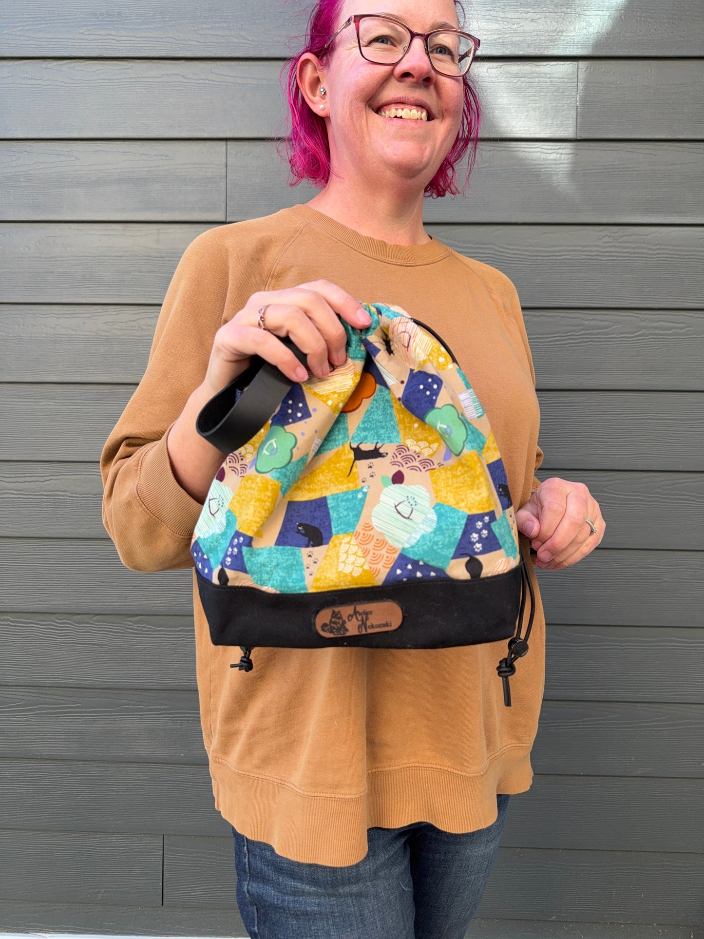 Kato Drawstring Bag | Made in Canada from Japanese Fabric | For Knitting, Crochet, and Everyday Purse Use