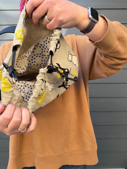 Kato Drawstring Bag | Made in Canada from Japanese Fabric | For Knitting, Crochet, and Everyday Purse Use