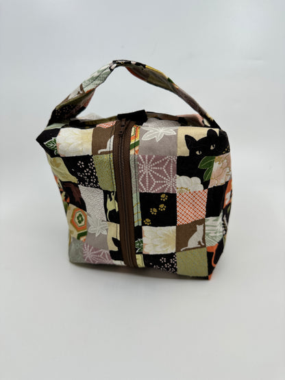Small Box Bag | Sassy Cat Patchwork in Muted Sage and Browns