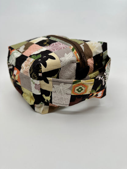 Small Box Bag | Sassy Cat Patchwork in Muted Sage and Browns