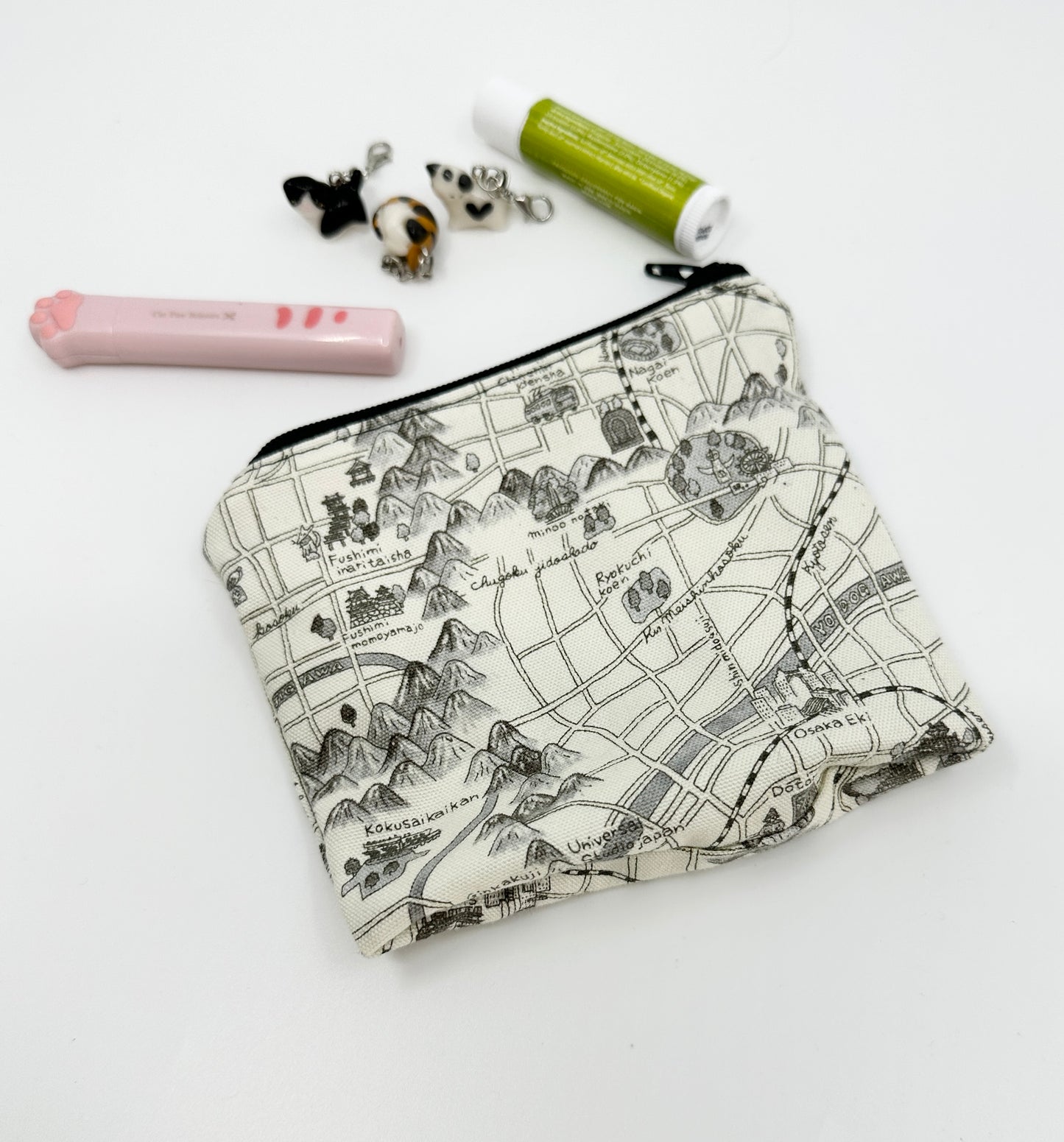 Notions Pouch | Maps of Japan in Monochrome Grey