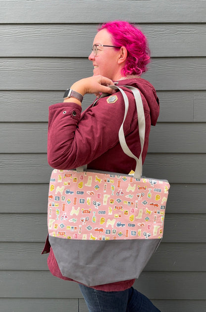 Canvas Bottom Tote Bag | Made in Canada from Japanese Fabric | For Knitting, Crocheting, Books, and More!