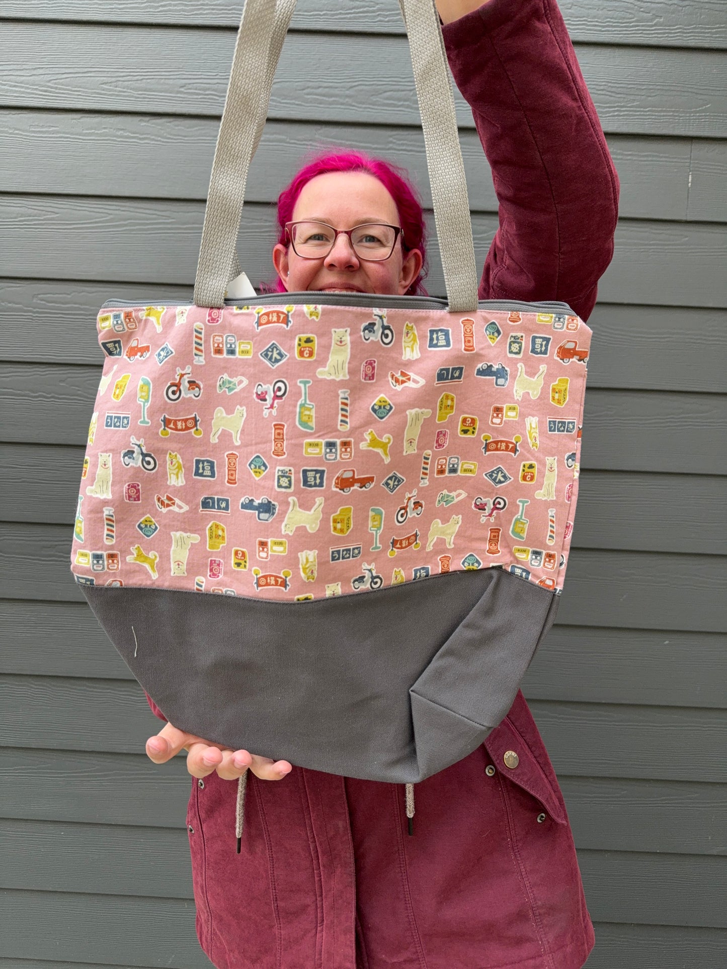 Canvas Bottom Tote Bag | Made in Canada from Japanese Fabric | For Knitting, Crocheting, Books, and More!