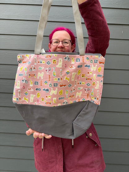 Canvas Bottom Tote Bag | Made in Canada from Japanese Fabric | For Knitting, Crocheting, Books, and More!