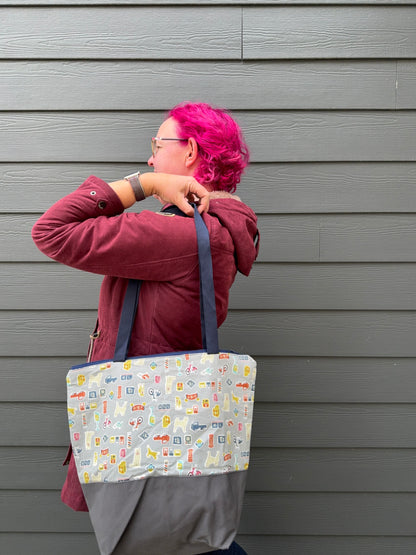 Canvas Bottom Tote Bag | Made in Canada from Japanese Fabric | For Knitting, Crocheting, Books, and More!