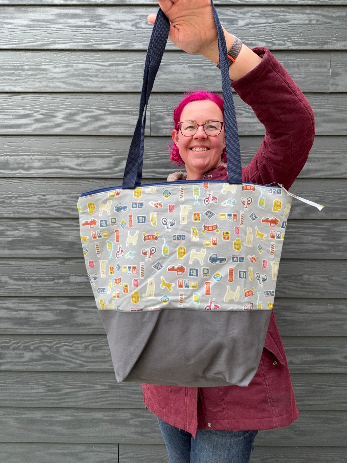 Canvas Bottom Tote Bag | Made in Canada from Japanese Fabric | For Knitting, Crocheting, Books, and More!