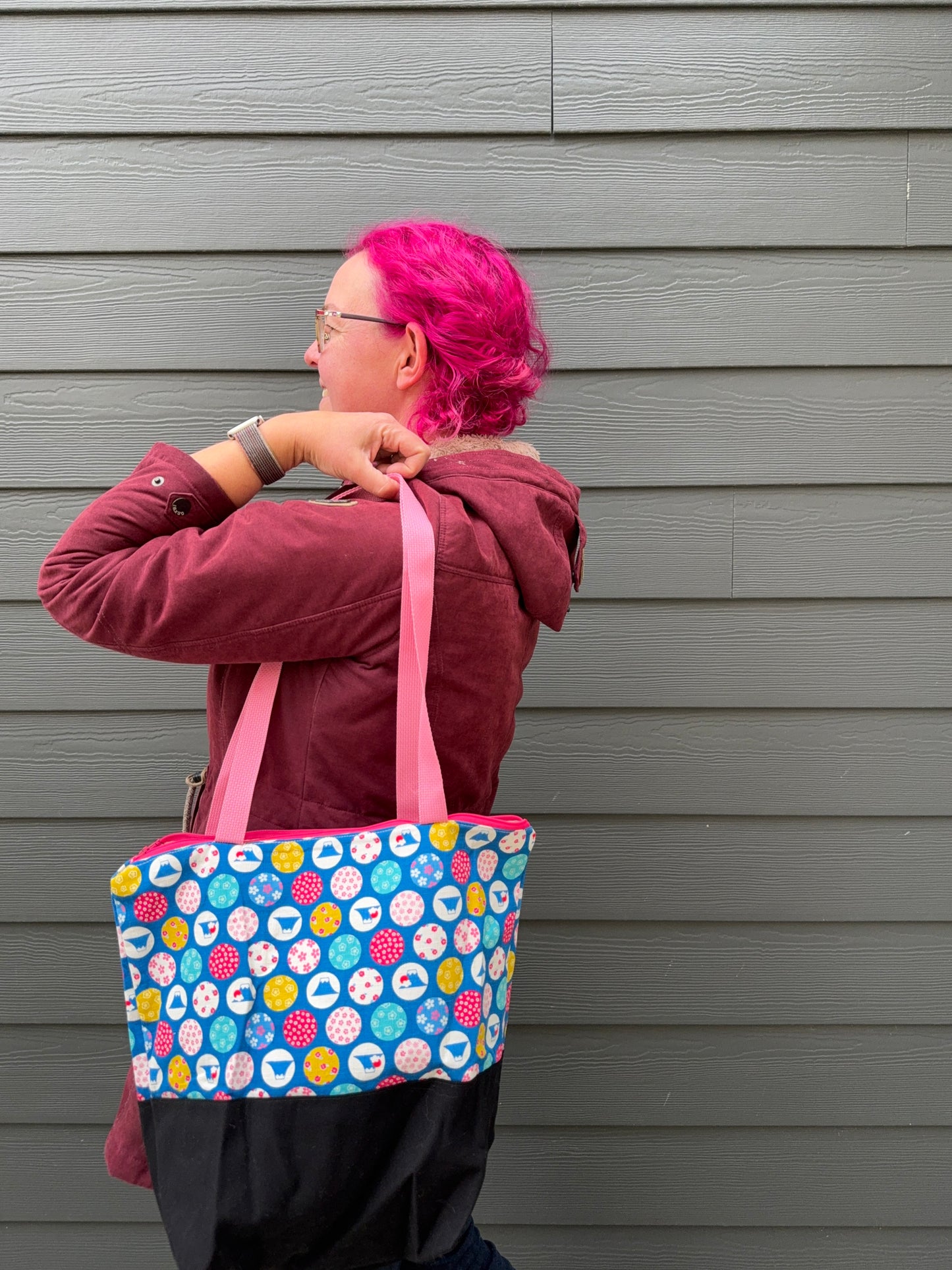 Canvas Bottom Tote Bag | Made in Canada from Japanese Fabric | For Knitting, Crocheting, Books, and More!