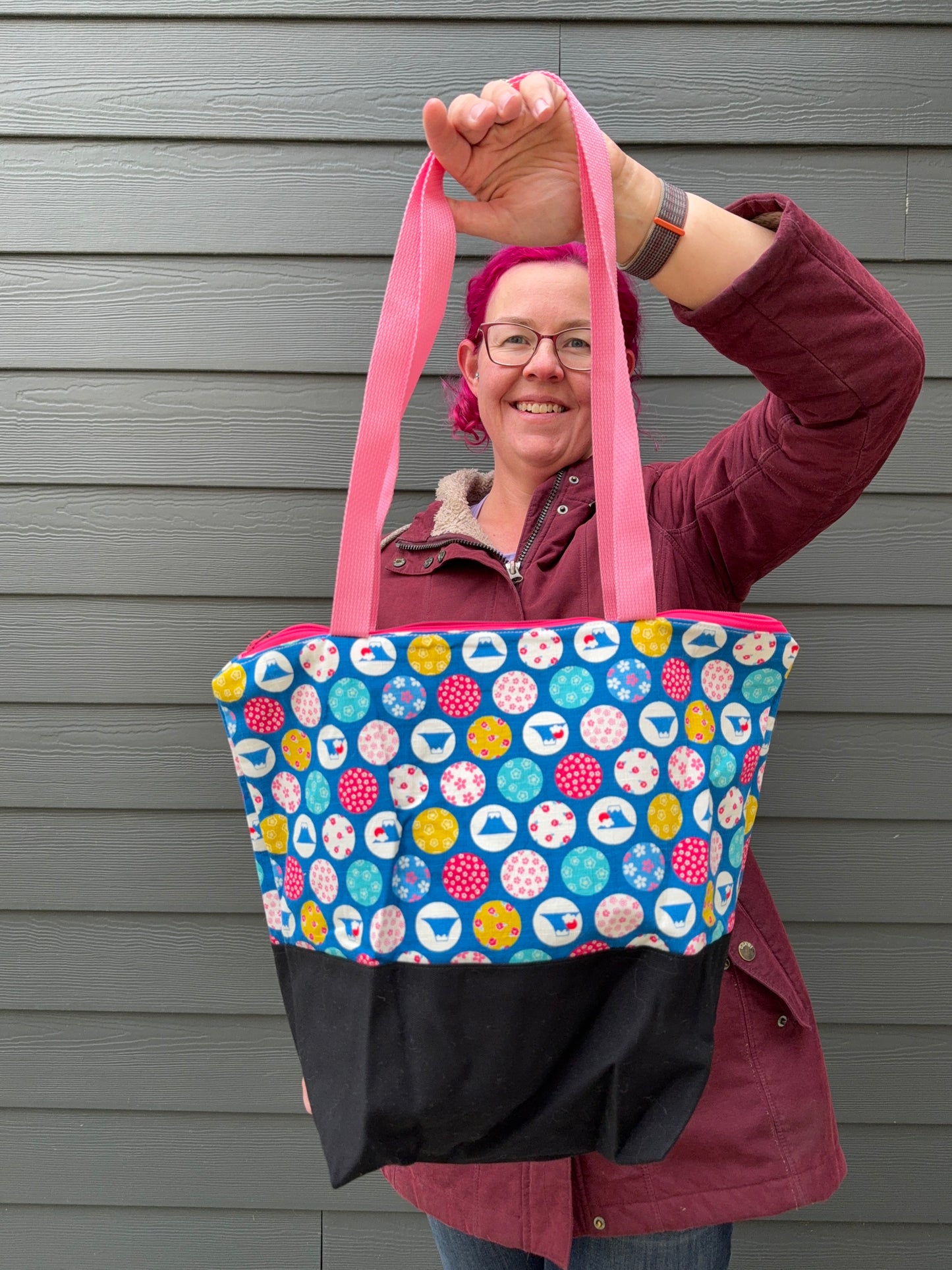 Canvas Bottom Tote Bag | Made in Canada from Japanese Fabric | For Knitting, Crocheting, Books, and More!