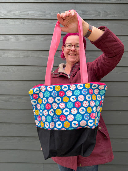 Canvas Bottom Tote Bag | Made in Canada from Japanese Fabric | For Knitting, Crocheting, Books, and More!