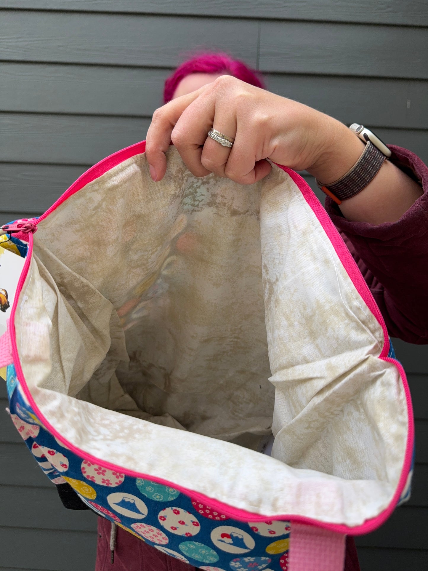 Canvas Bottom Tote Bag | Made in Canada from Japanese Fabric | For Knitting, Crocheting, Books, and More!