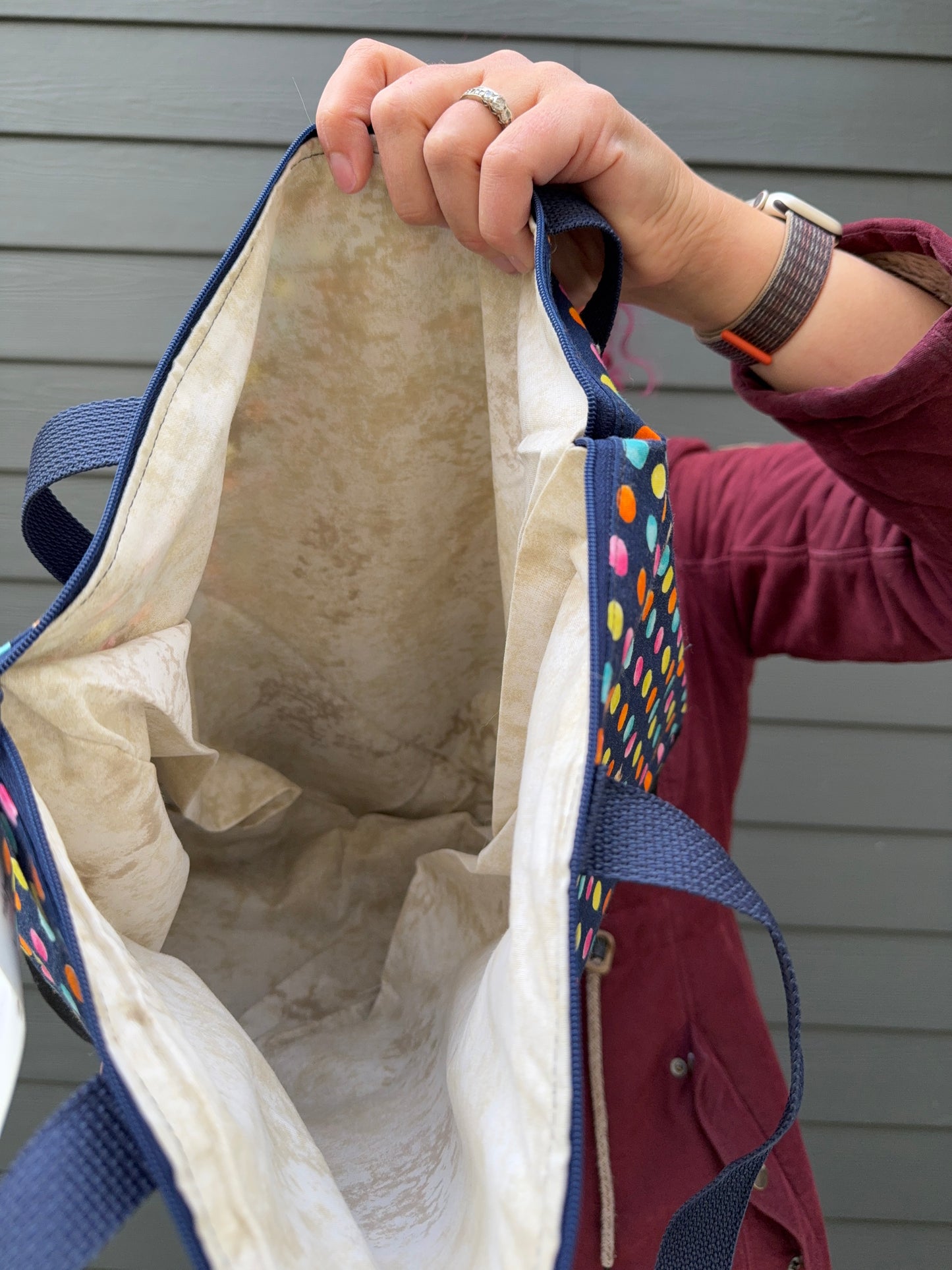 Canvas Bottom Tote Bag | Made in Canada from Japanese Fabric | For Knitting, Crocheting, Books, and More!