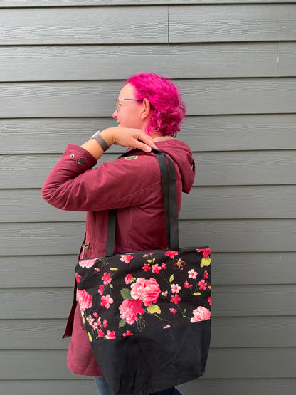 Canvas Bottom Tote Bag | Made in Canada from Japanese Fabric | For Knitting, Crocheting, Books, and More!