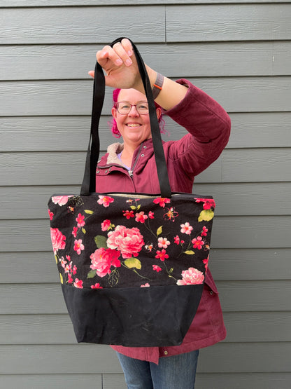 Canvas Bottom Tote Bag | Made in Canada from Japanese Fabric | For Knitting, Crocheting, Books, and More!