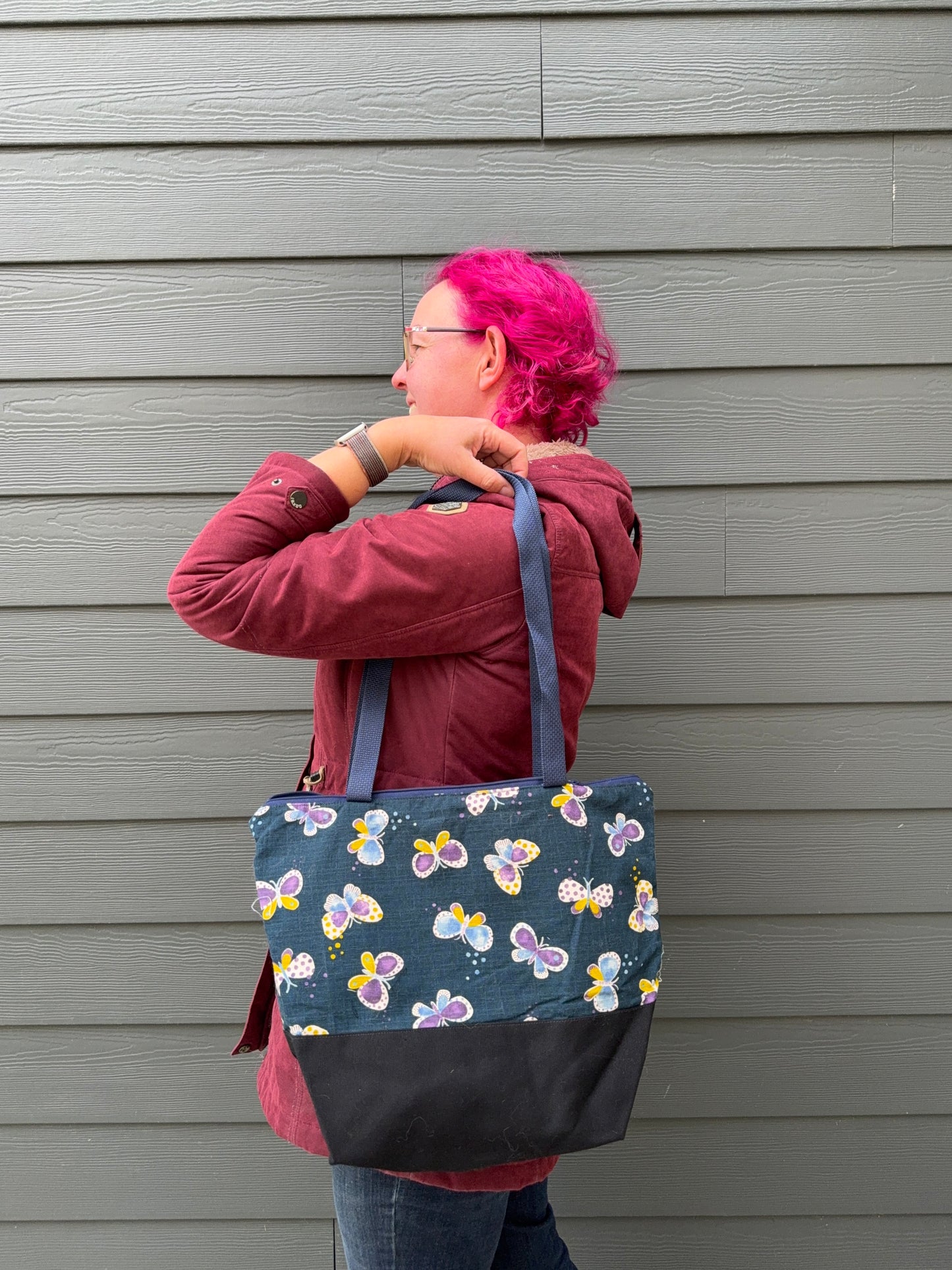 Canvas Bottom Tote Bag | Made in Canada from Japanese Fabric | For Knitting, Crocheting, Books, and More!