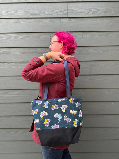 Canvas Bottom Tote Bag | Made in Canada from Japanese Fabric | For Knitting, Crocheting, Books, and More!