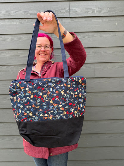 Canvas Bottom Tote Bag | Made in Canada from Japanese Fabric | For Knitting, Crocheting, Books, and More!