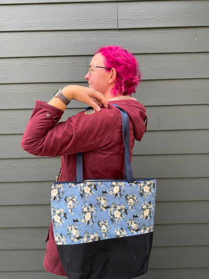Canvas Bottom Tote Bag | Made in Canada from Japanese Fabric | For Knitting, Crocheting, Books, and More!