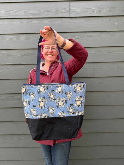 Canvas Bottom Tote Bag | Made in Canada from Japanese Fabric | For Knitting, Crocheting, Books, and More!