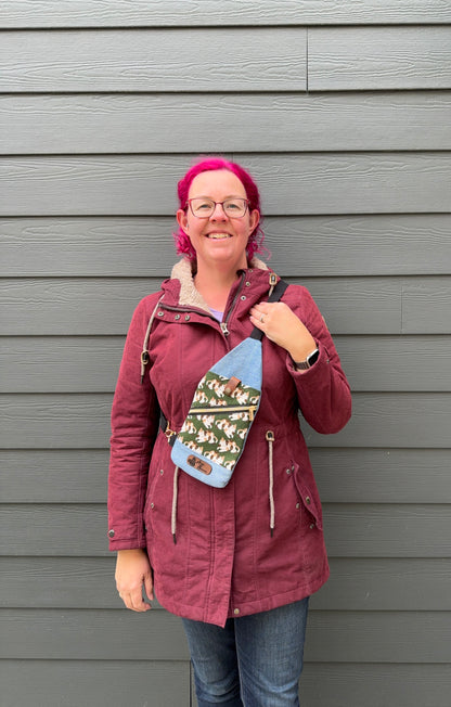 Mini Traveller Sling | Upcycled Denim and Hand-Selected Japanese Fabric | Made in Canada