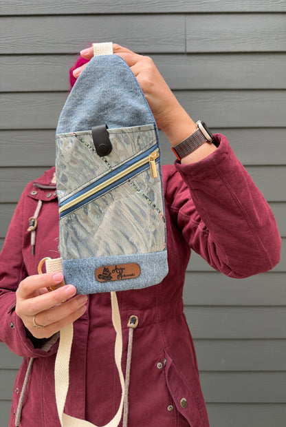 Mini Traveller Sling | Upcycled Denim and Hand-Selected Japanese Fabric | Made in Canada