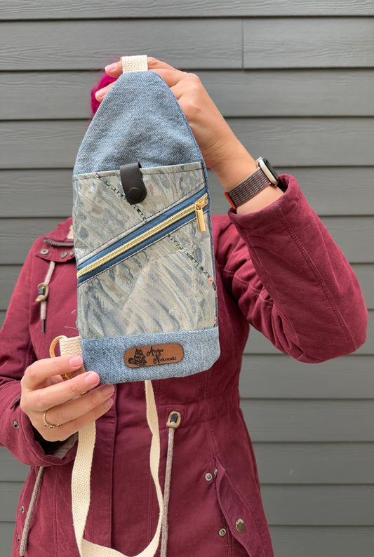 Mini Traveller Sling | Upcycled Denim and Hand-Selected Japanese Fabric | Made in Canada