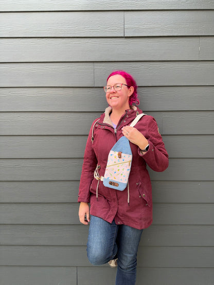 Mini Traveller Sling | Upcycled Denim and Hand-Selected Japanese Fabric | Made in Canada